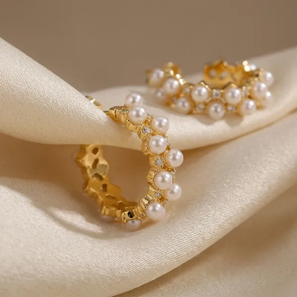 Gold_Toned_Pearl_And_Diamond_Hoop_Earrings