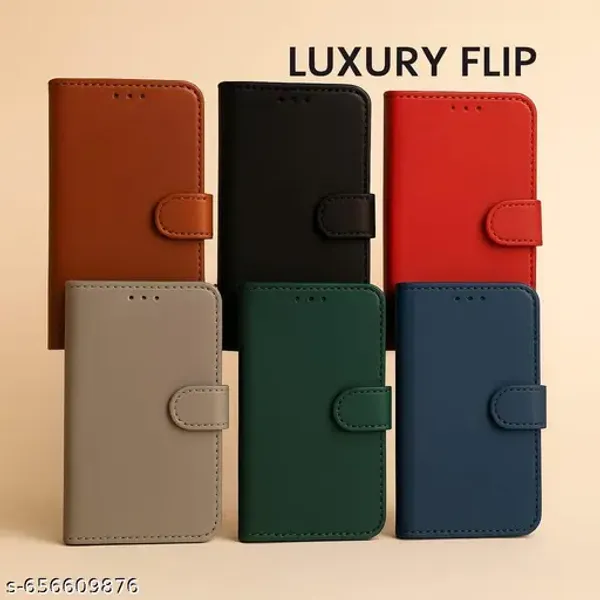 Luxury_Flip_Compatible_For_Redmi_A3x_/_Poco_C61_Luxury_Handmade_Leather_Magnetic_Flip_Folio_Case_Card_Holder_Kickstand_Slim_Protective_Cover_Unisex_Brown_-_Brown