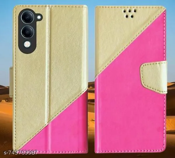 Luxury_Flip_Flip_Cover_For_Iqoo_Z10_Lite_5G_Vivo_T4_Lite_5G_Y19_5G_Y19E_Y04_4G_Y29S_5G_Dual_Tone_Pu_Leather_Finish_Wallet_Style_Stand_Magnetic_Flip_Case_Brown_-_Red
