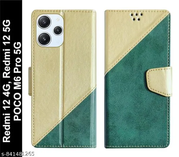 Redmi_12_5G_/_Mi_12_Denim_&_Leather_Flip_Back_Cover_Case_|_Vegan_Leather_|_Kick_Stand_&_Pockets_|_Protective_Back_Flip_Cover_for_Redmi_12_5G_/_Mi_12