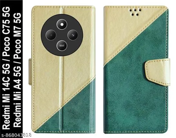 Shock_Proof_Flip_Cover_Back_Case_Cover_for_Redmi_A4_5G_|_Poco_C75_5G_|_14C_5G_|_Poco_M7_(Flexible_|_Leather_Finish_|_Card_Pockets_Wallet_&_Stand