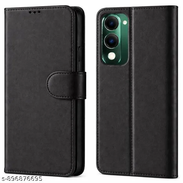 Luxury_Flip_Compatible_For_Vivo_T4_Lite_5G_Iqoo_Z10_Lite_5G_Vivo_Y19_5G_Vivo_Y19E_Flip_Cover_Leather_Finish_Inside_Tpu_With_Card_Pockets_Wallet_Stand_Complete_Protection_Flip_Case_-_Grey