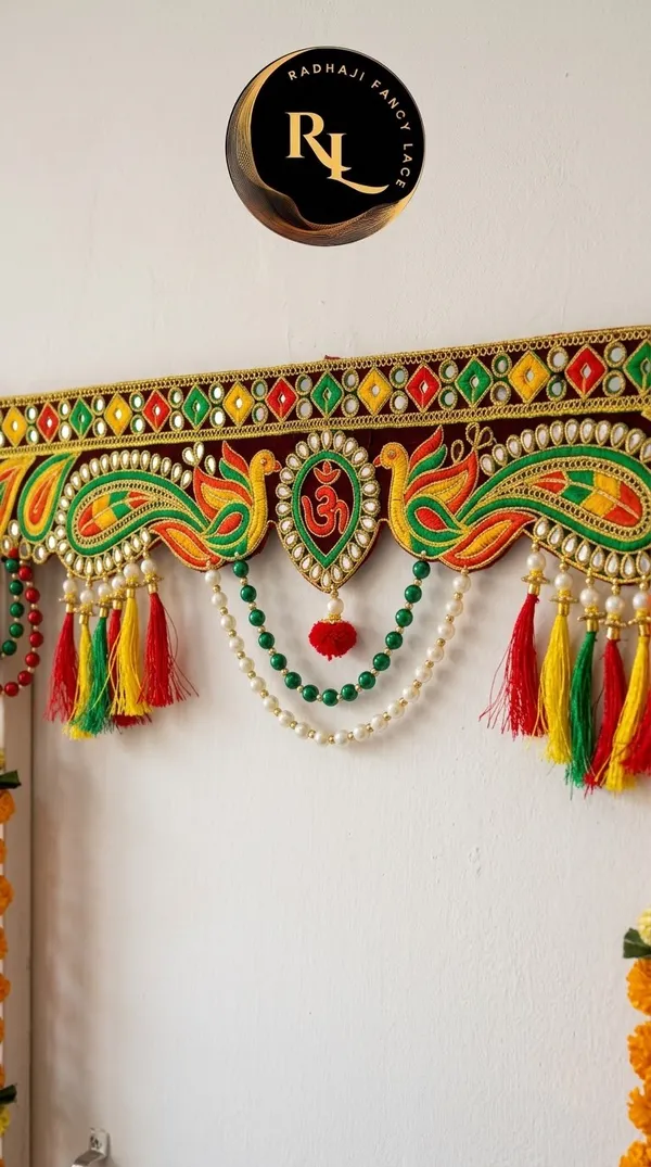 Designer_Festive_Door_Toran_/_Bandhanwar_with_Peacock_Motif,_Auspicious_Om_Medallion,_and_Silk_Tassels_for_Home_Decor