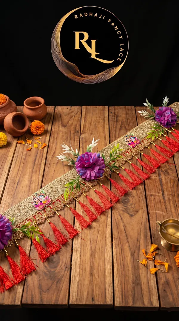 Designer_Festive_Door_Toran_/_Bandhanwar_with_Purple_Handmade_Flowers,_Deity_Motifs,_Zari_Embroidery,_and_Silk_Tassels