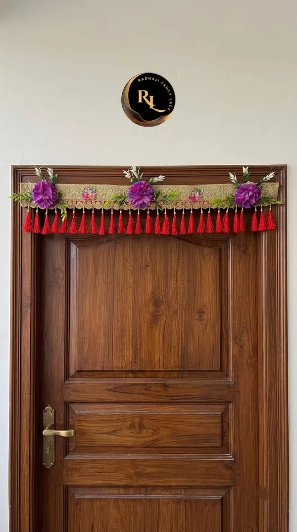 Designer_Festive_Door_Toran_/_Bandhanwar_with_Purple_Handmade_Flowers,_Deity_Motifs,_Zari_Embroidery,_and_Silk_Tassels