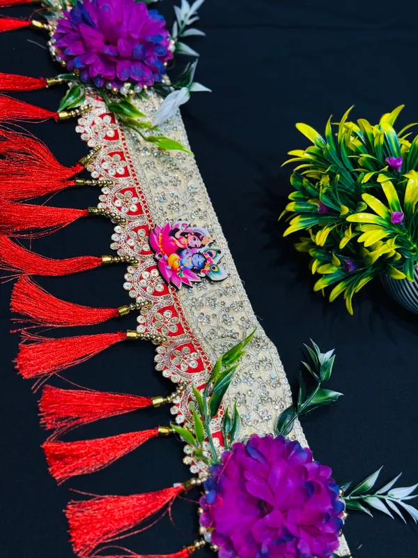 Designer_Festive_Door_Toran_/_Bandhanwar_with_Purple_Handmade_Flowers,_Deity_Motifs,_Zari_Embroidery,_and_Silk_Tassels