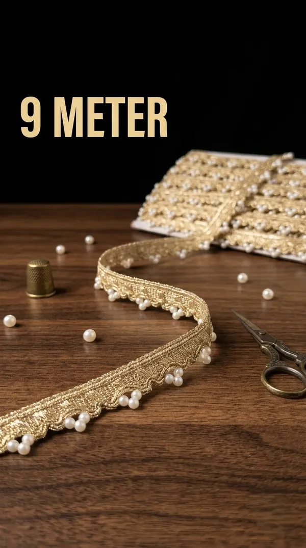 Enhance_your_ethnic_fashion_creations_and_designer_collections_with_this_magnificent_Gold_and_Pearl_Cluster_Lace_Trim._Expertly_crafted_with_a_shimmering_metallic_gold_woven_base_featuring_a_delicate_scalloped_edge,_this_designer_border_is_embellished_with_charming_clusters_of_round_white_pearls_for_an_opulent_finish.