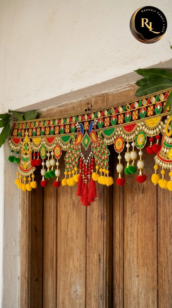 Festive_Door_Toran_/_Bandhanwar_with_Royal_Peacock_Motifs,_Mirror_Work,_and_Colorful_Hanging_Tassels