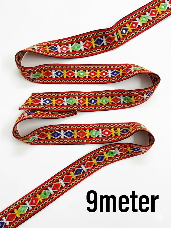 Traditional_Embroidered_Mirror_Work_Lace_Trim_-_Red_Base_With_Multicolor_Floral_Design