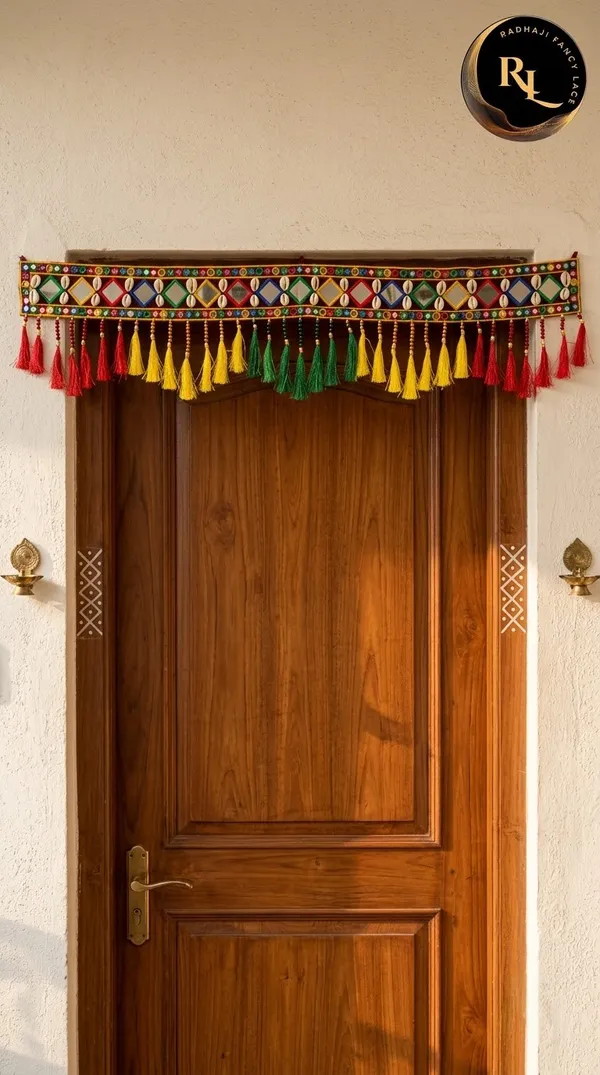 Mirror_and_Cowrie_Shell_(Kavdi)_Door_Toran_/_Bandhanwar_with_Vibrant_Tassels_and_Marigold_Side_Hangings