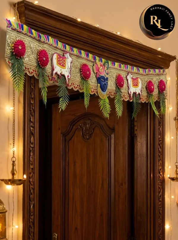 Traditional_Festive_Door_Toran_/_Bandhanwar_with_Lord_Krishna_Face,_Kamdhenu_Cow_Motifs,_and_Colorful_Tassels_for_Home_Decor