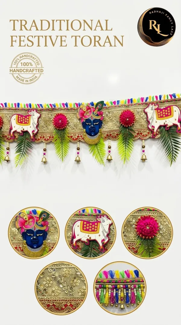 Traditional_Festive_Door_Toran_/_Bandhanwar_with_Lord_Krishna_Face,_Kamdhenu_Cow_Motifs,_and_Colorful_Tassels_for_Home_Decor