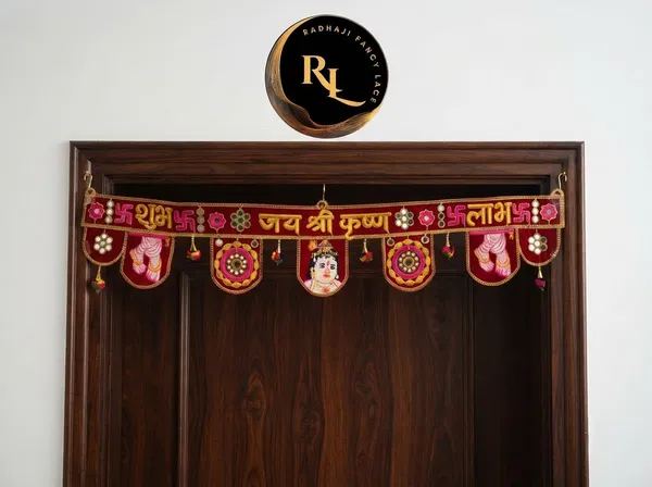 Traditional_Festive_Velvet_Door_Toran_/_Bandhanwar_with_"Shubh_Labh",_"Jay_Shri_Krishna",_Shrinathji,_and_Mirror_Work_Hangings