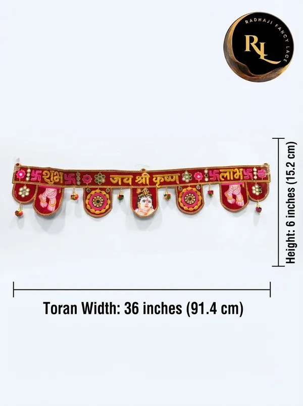Traditional_Festive_Velvet_Door_Toran_/_Bandhanwar_with_"Shubh_Labh",_"Jay_Shri_Krishna",_Shrinathji,_and_Mirror_Work_Hangings