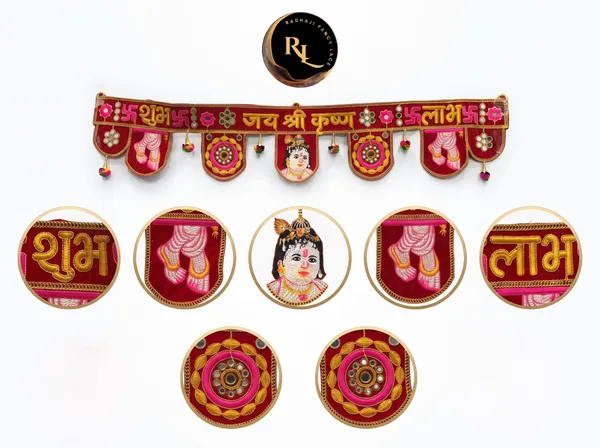 Traditional_Festive_Velvet_Door_Toran_/_Bandhanwar_with_"Shubh_Labh",_"Jay_Shri_Krishna",_Shrinathji,_and_Mirror_Work_Hangings