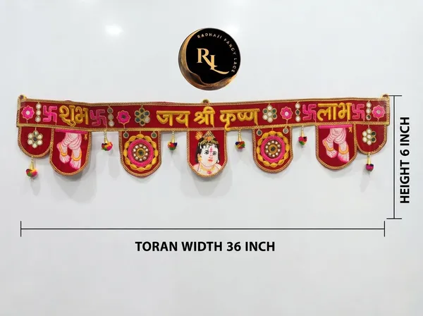 Traditional_Festive_Velvet_Door_Toran_/_Bandhanwar_with_"Shubh_Labh",_"Jay_Shri_Krishna",_Shrinathji,_and_Mirror_Work_Hangings