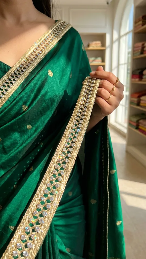 Transform_your_ethnic_wear_into_a_masterpiece_with_this_dazzling_Radhaji_Fancy_Lace_border._Spanning_4.5_meters,_this_exquisite_trim_features_an_intricate_diamond-patterned_mesh_embedded_with_brilliant,_sparkling_stones._Perfect_for_elevating_sarees,_lehengas,_and_designer_blouses,_it_adds_a_touch_of_glamour_and_timeless_sophistication_to_any_traditional_outfit.