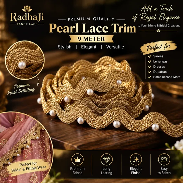 Enhance_your_ethnic_fashion_line_and_bridal_collections_with_this_magnificentWavy_Gold_and_Pearl_Lace_Trim._Featuring_a_unique,_fluid_wave_design_woven_from_gleaming_metallic_gold_yarn_and_accented_with_smooth,_evenly_spaced_pearls,_this_designer_border_adds_dynamic_texture_and_graceful_elegance_to_any_garment.