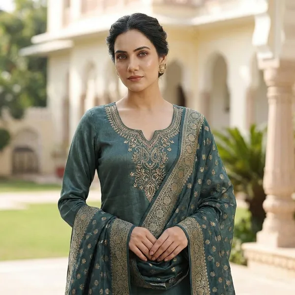Brown_And_Bottle_Green_Cotton_And_Silk_Embroidered_Kurta_Palazzo_Set_For_Women