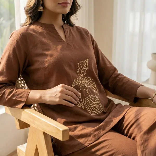 Brown_Cotton_Blend_Embroidered_Co-Ord_Set_For_Women