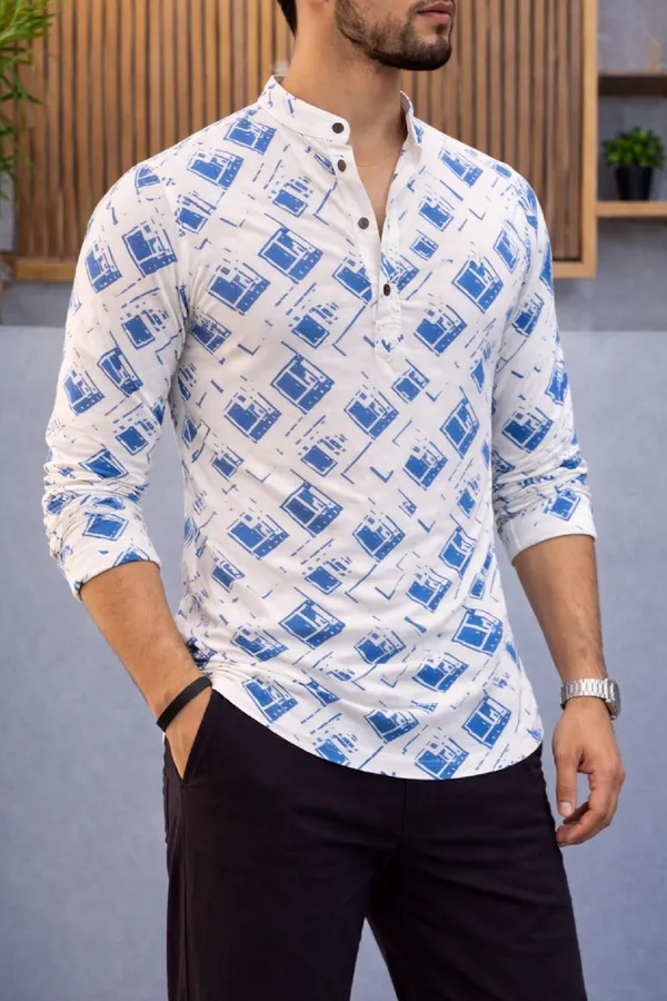 Blue_Cotton_Blend_Mandarin_Neck_Full_Sleeve_Printed_Kurta_Shirt_For_Men