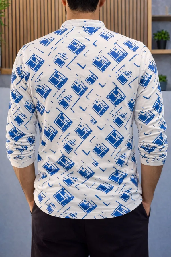 Blue_Cotton_Blend_Mandarin_Neck_Full_Sleeve_Printed_Kurta_Shirt_For_Men