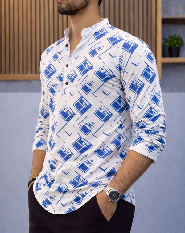 Blue_Cotton_Blend_Mandarin_Neck_Full_Sleeve_Printed_Kurta_Shirt_For_Men