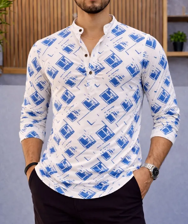 Blue_Cotton_Blend_Mandarin_Neck_Full_Sleeve_Printed_Kurta_Shirt_For_Men