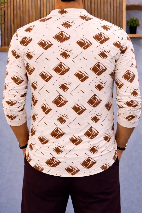Brown_Cotton_Blend_Mandarin_Neck_Full_Sleeve_Printed_Kurta_Shirt_For_Men