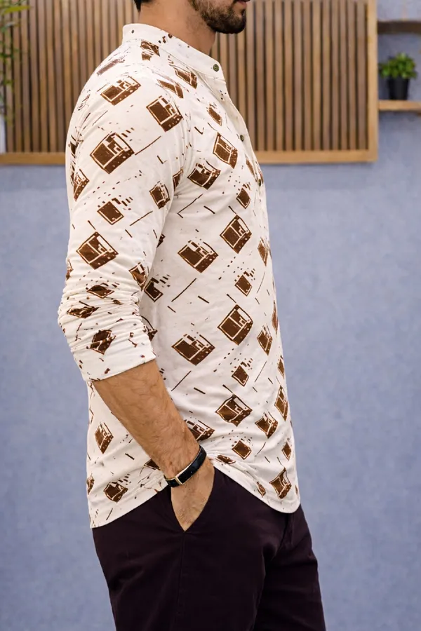 Brown_Cotton_Blend_Mandarin_Neck_Full_Sleeve_Printed_Kurta_Shirt_For_Men