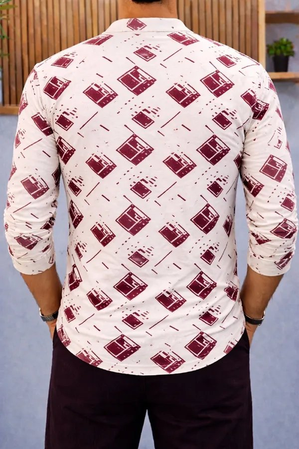 Burgundy_Cotton_Blend_Mandarin_Neck_Full_Sleeve_Printed_Kurta_Shirt_For_Men