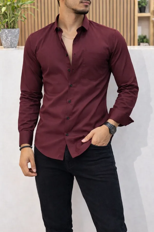 Maroon_Cotton_Blend_Full_Sleeve_Casual_Full_Sleeve_Shirt_For_Men