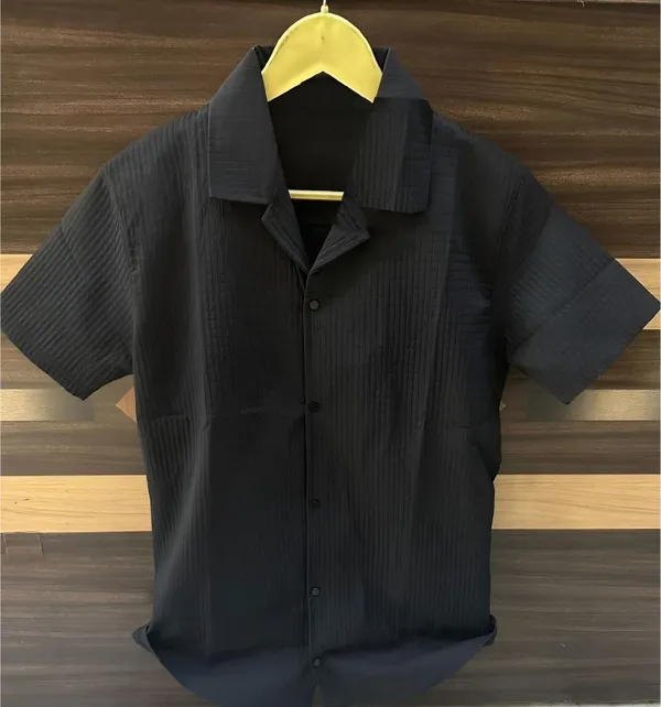 Black_Polycotton_Half_Sleeve_Casual_Half_Sleeve_Shirt_For_Men