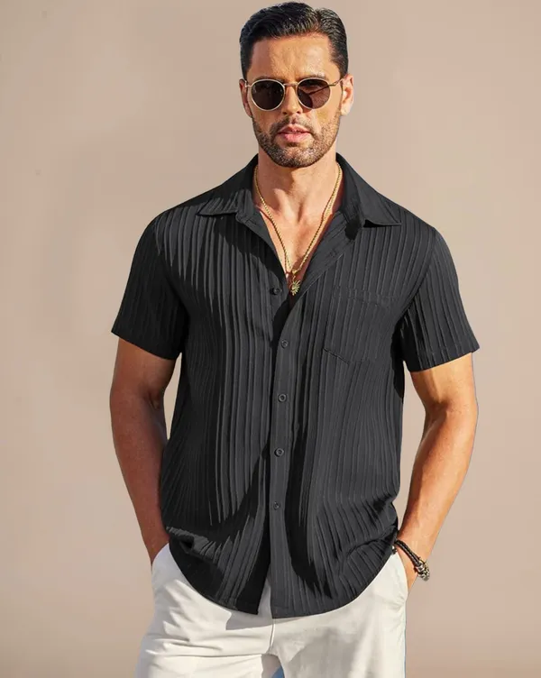 Black_Polycotton_Half_Sleeve_Casual_Half_Sleeve_Shirt_For_Men