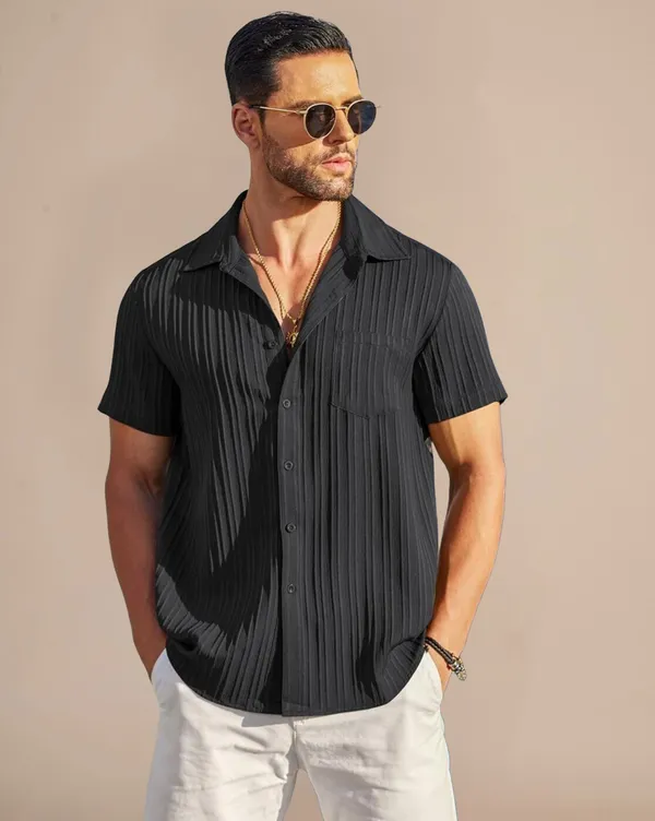 Black_Polycotton_Half_Sleeve_Casual_Half_Sleeve_Shirt_For_Men