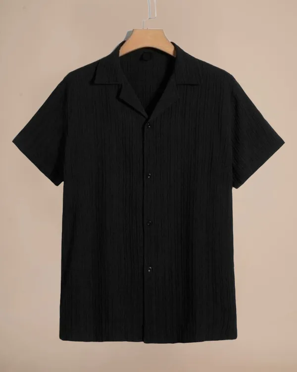Black_Polycotton_Half_Sleeve_Casual_Half_Sleeve_Shirt_For_Men