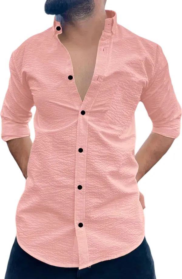 Pink_Polycotton_Full_Sleeve_Casual_Full_Sleeve_Shirt_For_Men