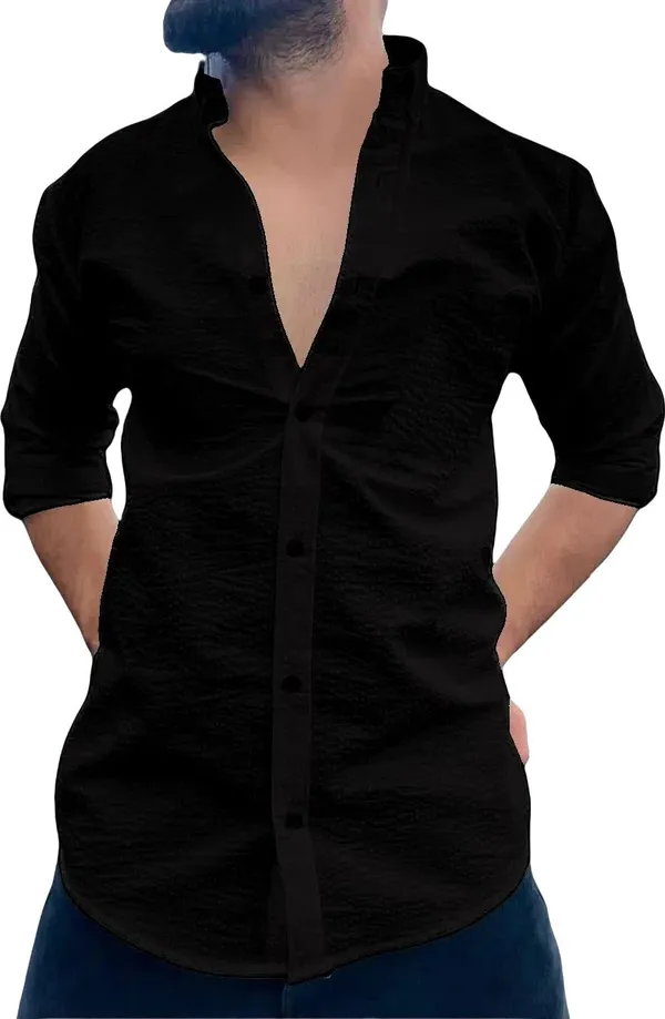 Black_Polycotton_Full_Sleeve_Casual_Full_Sleeve_Shirt_For_Men