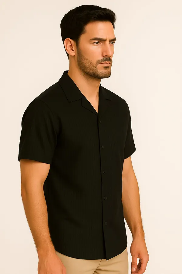 Black_Polycotton_Half_Sleeve_Casual_Half_Sleeve_Shirt_For_Men