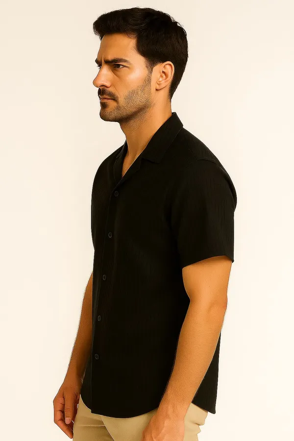 Black_Polycotton_Half_Sleeve_Casual_Half_Sleeve_Shirt_For_Men