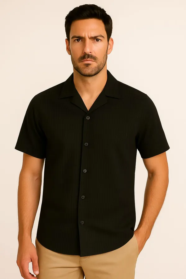 Black_Polycotton_Half_Sleeve_Casual_Half_Sleeve_Shirt_For_Men