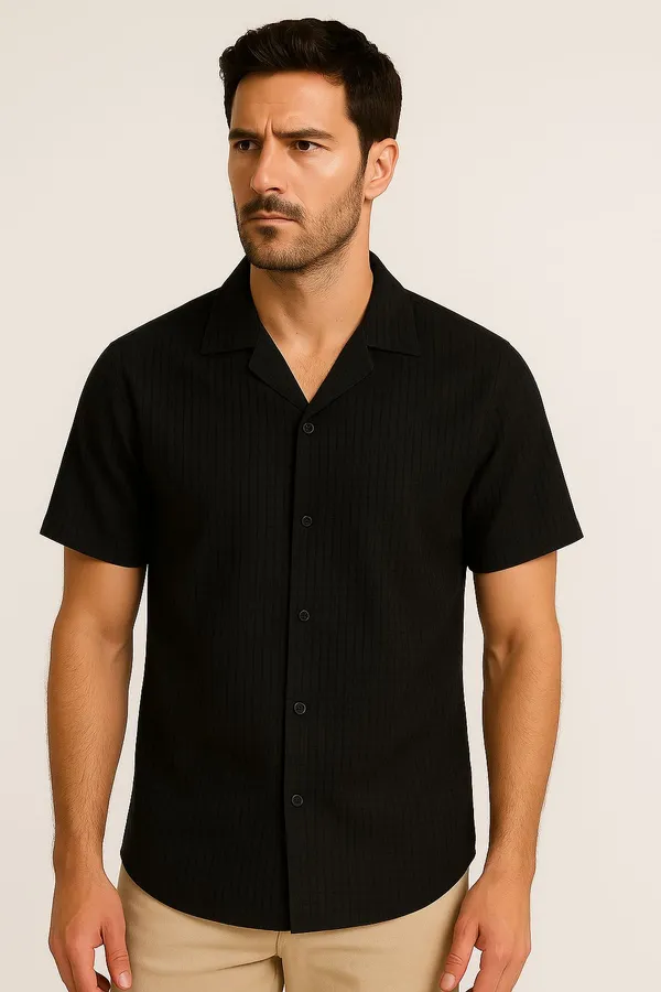Black_Polycotton_Half_Sleeve_Casual_Half_Sleeve_Shirt_For_Men