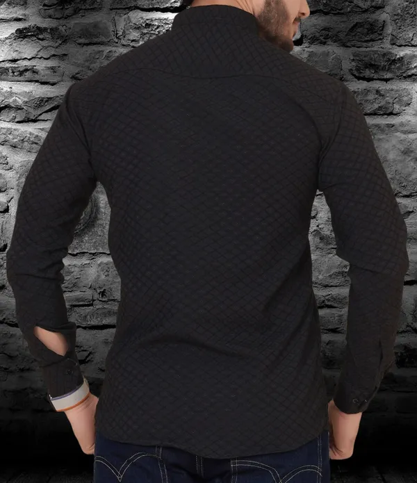 Black_Cotton_Blend_Mandarin_Neck_Full_Sleeve_Solid_Kurta_Shirt_For_Men