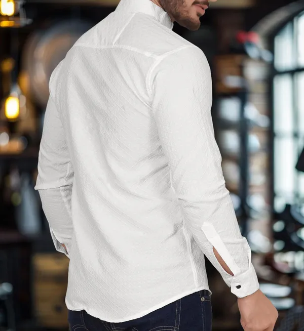 Off_White_Cotton_Blend_Mandarin_Neck_Full_Sleeve_Self_Design_Kurta_Shirt_For_Men