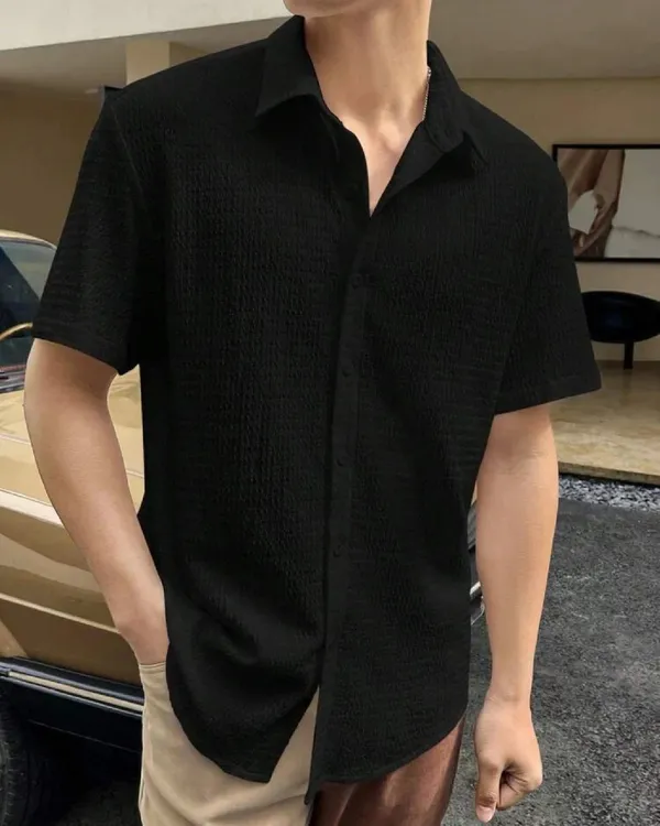 Black_Polycotton_Short_Sleeve_Casual_Short_Sleeve_Shirt_For_Men