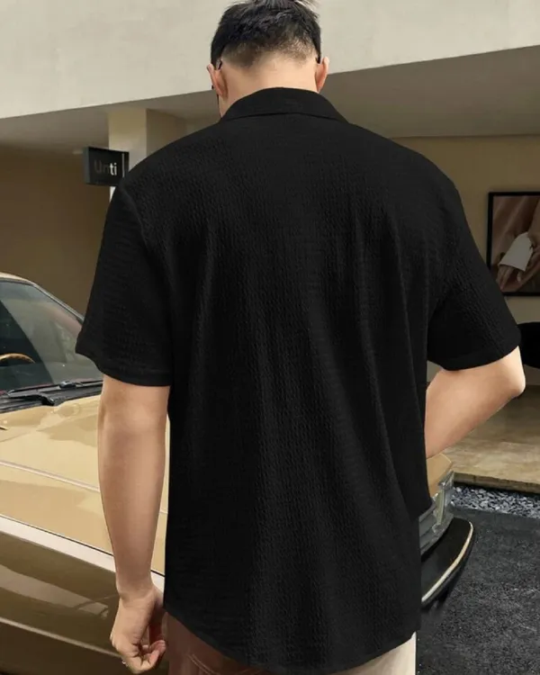 Black_Polycotton_Short_Sleeve_Casual_Short_Sleeve_Shirt_For_Men