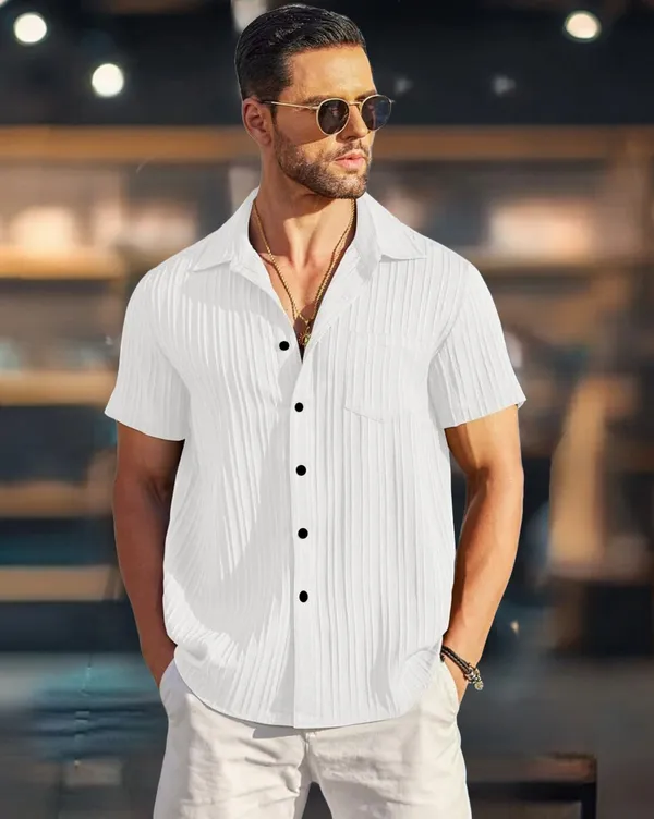 White_Polycotton_Half_Sleeve_Casual_Half_Sleeve_Shirt_For_Men