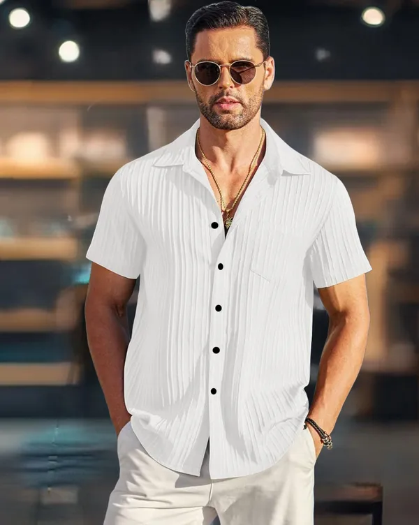White_Polycotton_Half_Sleeve_Casual_Half_Sleeve_Shirt_For_Men