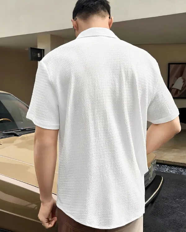 White_Polycotton_Short_Sleeve_Casual_Short_Sleeve_Shirt_For_Men
