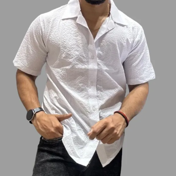 White_Polycotton_Short_Sleeve_Casual_Short_Sleeve_Shirt_For_Men